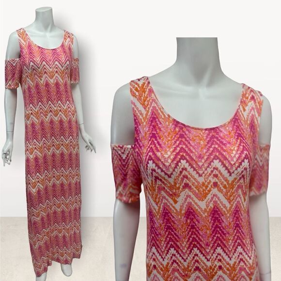 Design History Cold Shoulder Bright Colors Maxi Dress - Picture 1 of 5